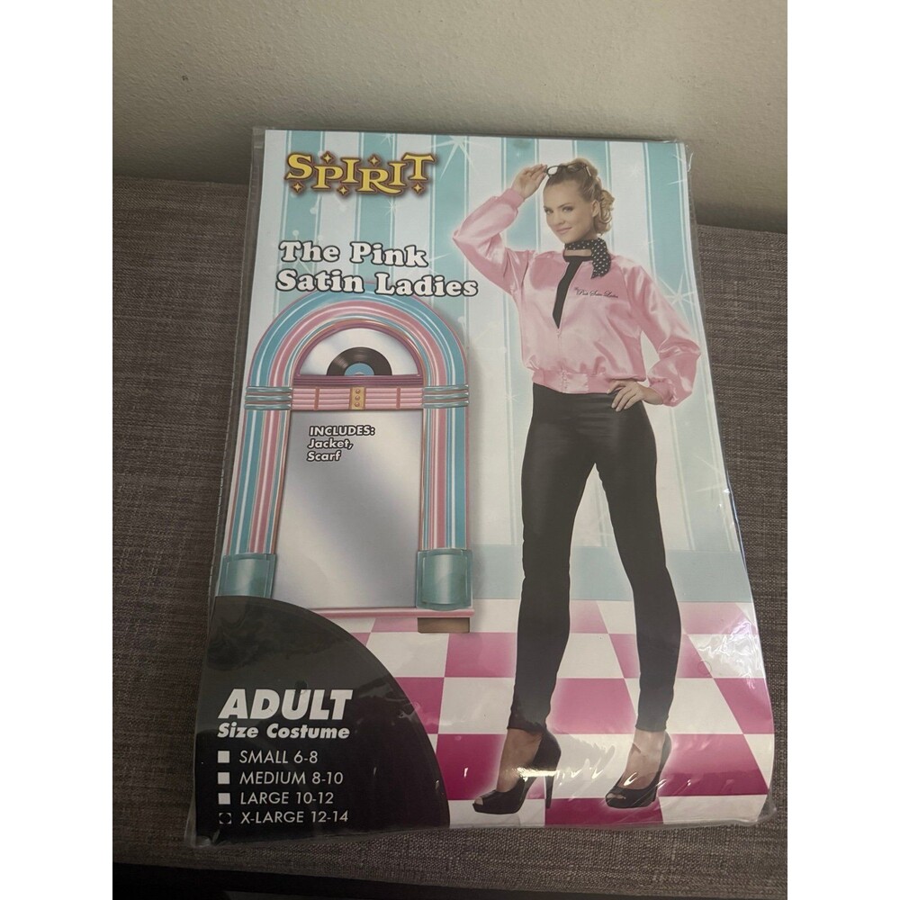 New Women’s Spirit Halloween Pink Satin Jacket & Scarf Costume Size X-Large